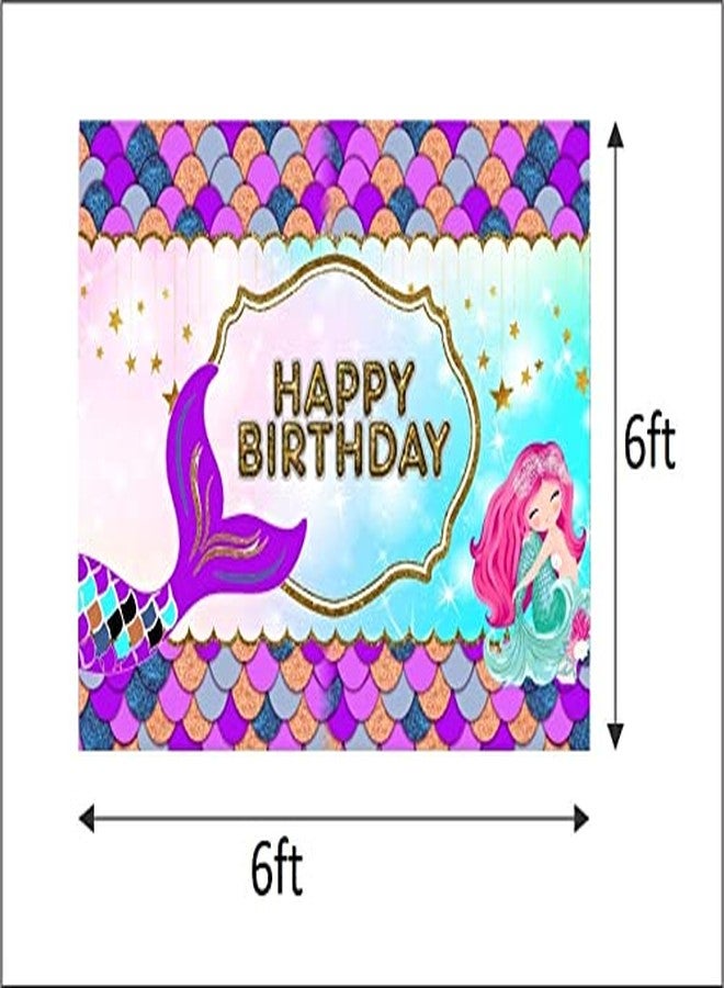 ثيم ماي بارتي لافتة زينة عيد ميلاد "ثيم ماي بارتي" لمنطقة كعكة عيد الميلاد بثيم حورية البحر - Image 3